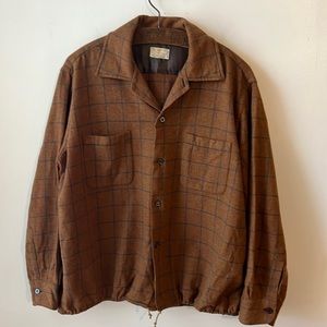 Vintage Le Chevron Plaid Wool Button Down Shirt.  Size XL.